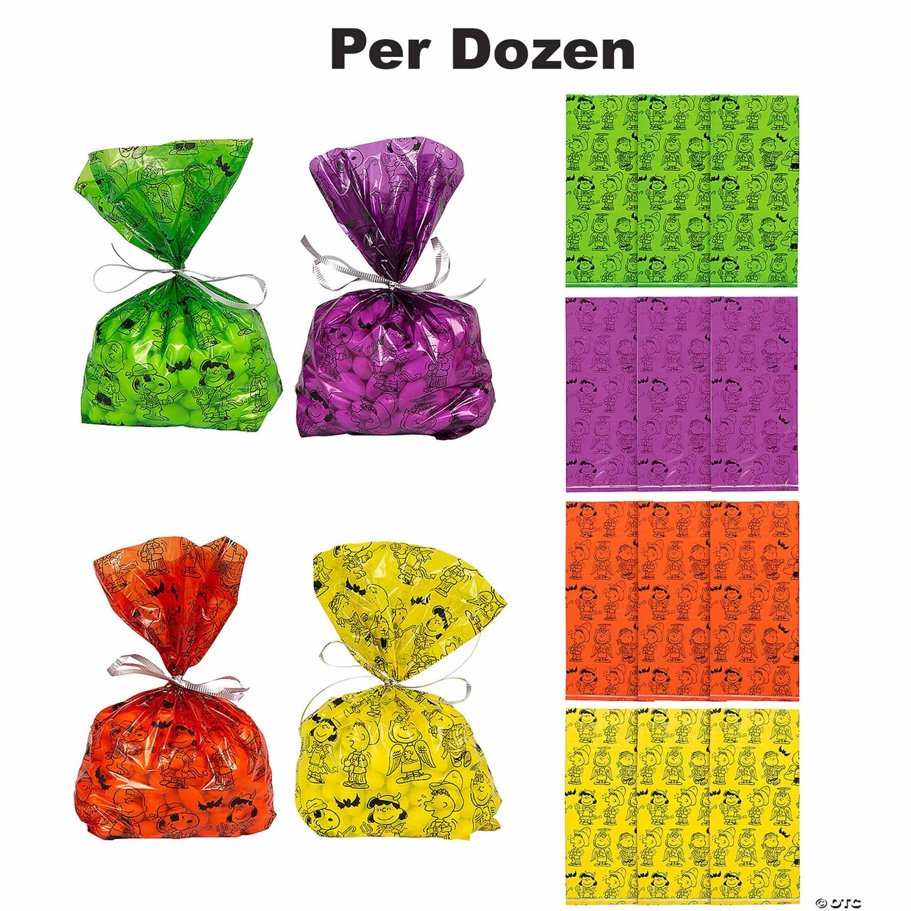 5" x 2 1/2" x 11 1/2" Small Peanuts® Halloween Cellophane Treat Bags - 12 Pc.